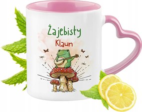 Bohóc bögre rózsaszín szív alakú füllel Kávé ajándék