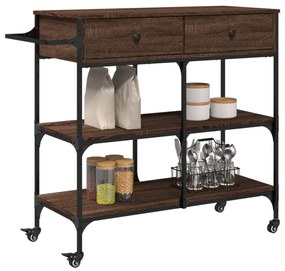 barna tölgyszínű szerelt fa konyhai kocsi 105 x 42 x 95 cm