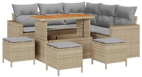 vidaXL Kerti Kanapé Szett 9 pcs Bézs polirattan