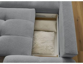 Szürke zsenília kinyitható-tárolóhelyes sarokkanapé (bal oldali-heverő résszel) Roxelane – Bobochic Paris