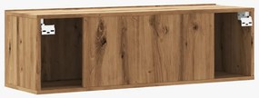 kézműves tölgy színű szerelt fa fali TV-szekrény 100x30x30 cm