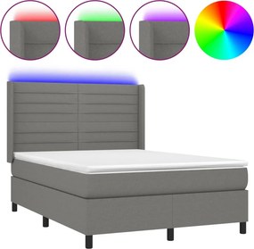 vidaXL sötétszürke szövet rugós és LED-es ágy matraccal 140x190 cm
