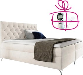 Boxspring ágy, 200x200, fehér Velvet szövet, GULIETTE + ajándék