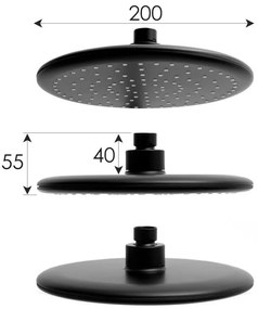 Erga Enza, zuhanygarnitúra termosztatikus csapteleppel és esőfejjel 20cm, fekete matt, ERG-YKA-BP.ENZA20-BLK