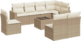 vidaXL 9 részes bézs polyrattan kerti ülőgarnitúra párnákkal