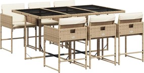 vidaXL 7 részes bézs polyrattan kerti étkezőgarnitúra párnákkal