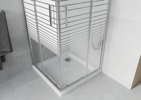Mexen Rio 90 x 90 cm-es szögletes zuhanykabin, fehér csíkok, króm + Flat zuhanytálca, fehér - 860-090-090-01-20-4010