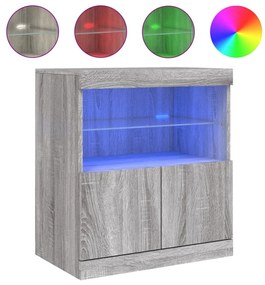 szürke sonoma színű tálalószekrény LED-ekkel 60 x 37 x 67 cm
