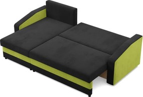 Hewlet sarokkanapé, 2 ágyneműtartóval, szövet anyag, univerzális oldal, hab töltet, fekete - zöld