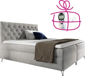 Boxspring ágy, 120x200, világosszürke Velvet szövet, GULIETTE + ajándék