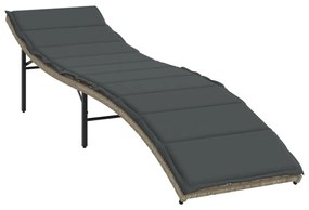 világosszürke polyrattan napozóágy párnával 55x199x50 cm
