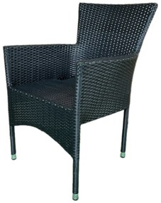 Kerti szék, fekete műrattan, fém, egymásra rakható.