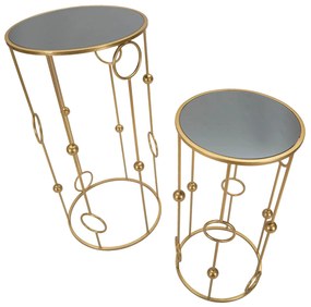 Kerek Arany színű modern kisasztal készlet tükörlappal 2 db