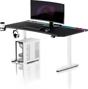 Elektromos RGB gamingasztal tartókkal, fekete-fehér, 160 cm: Diablo X-Forge 1600
