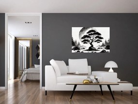 Kép – Fekete-fehér bonsai (90x60 cm)