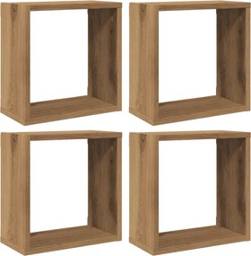 vidaXL 4 db kézműves tölgyszínű szerelt fa fali kockapolc 30x15x30 cm