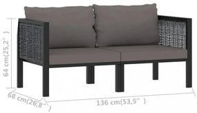 kétszemélyes antracitszürke polyrattan kanapé párnákkal