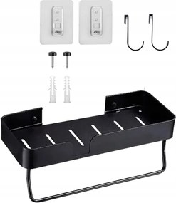 Fürdőszobai Polc Fém Törölközőtartóval, Fekete, Téglalap Alakú