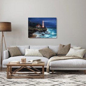 Kép - világítótorony az óceán partján, akvarell (üvegen) (70x50 cm)