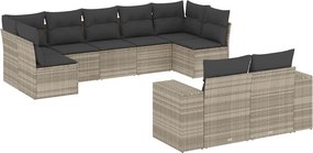 vidaXL 9 részes világosszürke polyrattan kerti ülőgarnitúra párnával