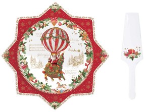 Karácsonyi porcelán tortatál lapáttal díszdobozban Christmas Memories
