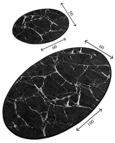 Marble 2 db-os fekete ovális fürdőszobai kilépő szett - Foutastic