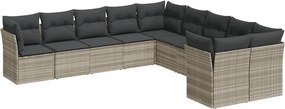 vidaXL 10 részes világosszürke polyrattan kerti ülőgarnitúra párnákkal