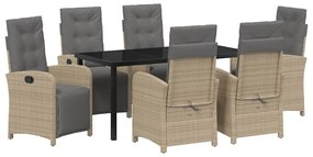 vidaXL Kert étkező szett párnával 7 pcs Bézs polirattan