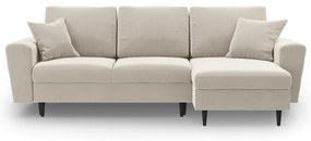 Bézs bársony kinyitható tárolóhelyes sarokkanapé Kyoto – Cosmopolitan Design