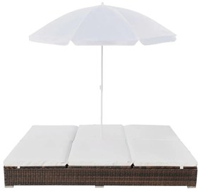Barna polyrattan napozóágy napernyővel