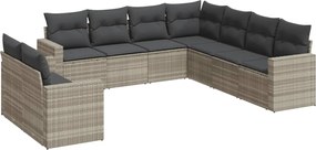 vidaXL 9 részes világosszürke polyrattan kerti ülőgarnitúra párnával