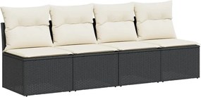 vidaXL 4 személyes fekete polyrattan kerti kanapé párnával