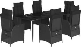 vidaXL 7 részes fekete polyrattan kerti étkezőgarnitúra párnával