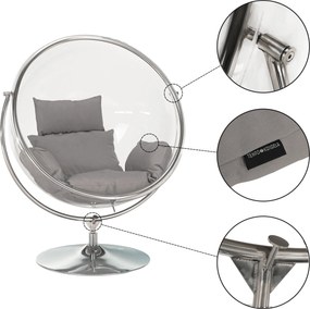 Függő fotel állvánnyal, átlátszó/ezüst/szürke, BUBBLE NEW TYP 2