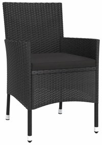 vidaXL 5 részes fekete polyrattan kerti bisztrógarnitúra párnákkal