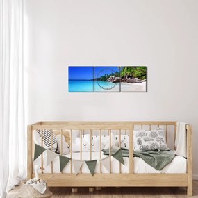 Kép a strandról a Praslin szigeten (órával) (90x30 cm)