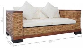 2 személyes barna természetes rattan kanapé párnával