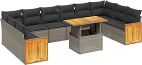 vidaXL 11 részes szürke polyrattan kerti ülőgarnitúra párnákkal