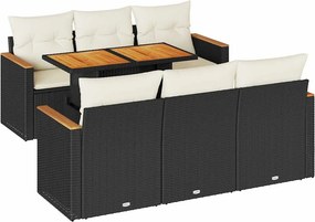 vidaXL 7 részes fekete polyrattan akácfa kerti ülőgarnitúra párnával