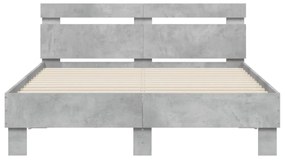 betonszürke ágykeret fejtámlával és LED-del 135x190 cm