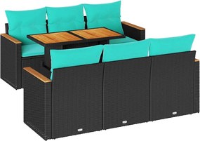 vidaXL 7 részes fekete polyrattan kerti ülőgarnitúra párnával