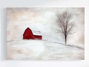 Vászonkép Canvas Kilátás Fa Piros Pajta Tél Üres 60x40