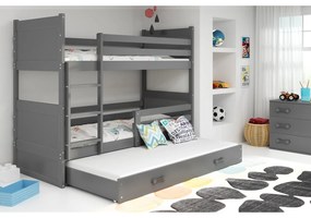 Gyerek emeletes ágy kihúzható ággyal RICO 190x80 cm Szürke Szürke
