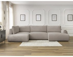 Világosszürkésbézs kordbársony kinyitható sarokkanapé (jobb oldali-U alakú) Lucien – Bobochic Paris