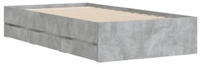 betonszürke szerelt fa ágykeret fiókokkal 90 x 200 cm