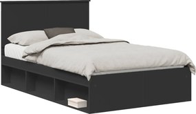 vidaXL Ágykeret fejtámlával Fekete 120 x 200 cm Tömör fenyőfa