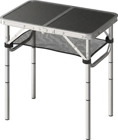 Outsunny összecsukható alumínium kempingasztal, téglalap alakú, 60 x 40 x 60 cm, hordozófogantyú, 4 állítható magasság, hálós tároló — fekete | Aosom