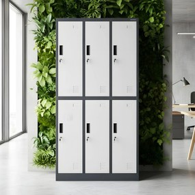 Fém öltözőszekrény 6 rekeszes IGOR, 900 x 1850 x 450 mm, antracit-fehér