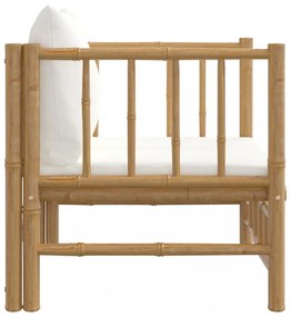 Bambusz kerti kanapé krémfehér párnákkal