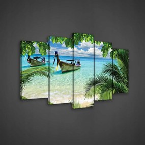 Vászonkép 100x60 Trópusi tengerpart paradicsom sziget pálmafák tenger óceán hajók
